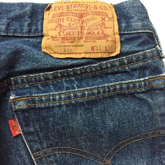 Levis 501 Classic Straight Fit Blue Jeans, Size 31Wx36L - Picture 3 of 4